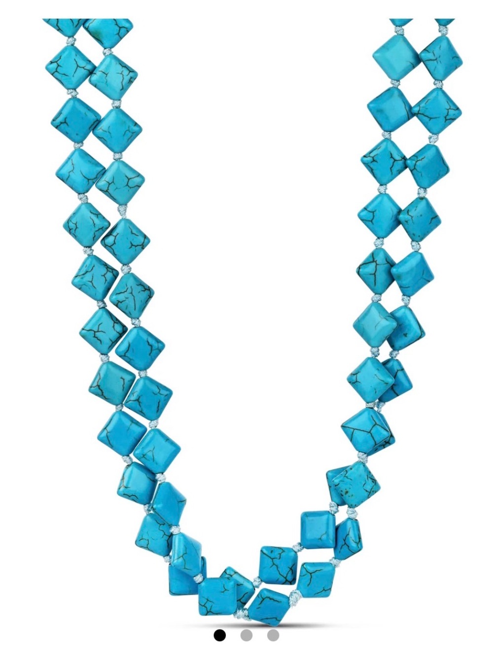 Real Turquoise Square Bead Double Strand Necklace - Picture 4 of 4